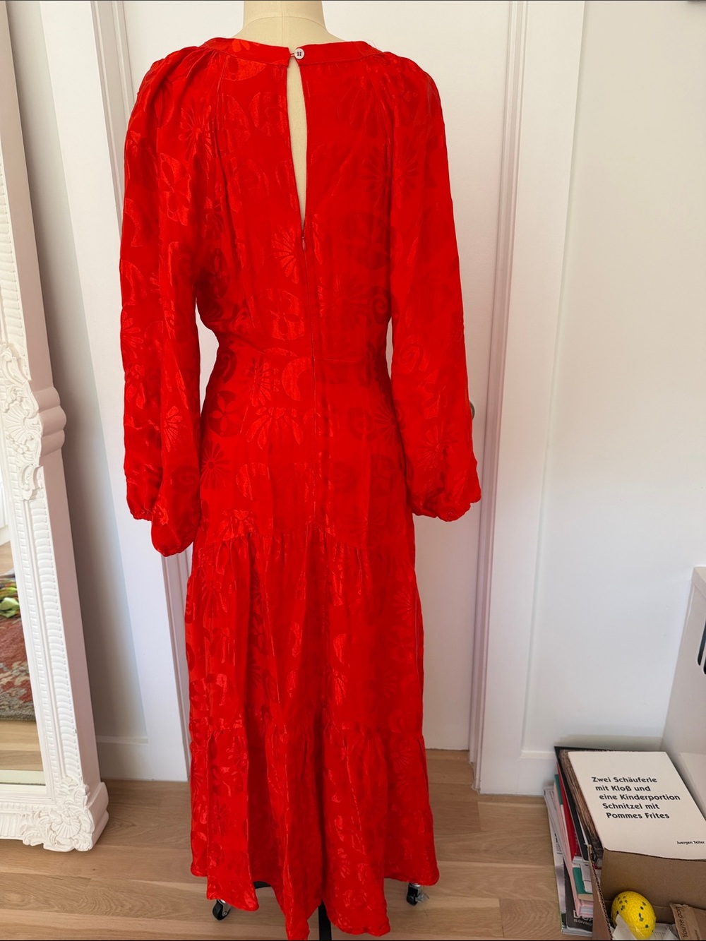 Anthropologie Red V-Neck Long Sleeve Maxi Dress - Picture 4 of 7